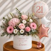 Personalised 21st Birthday Flowers &amp; Balloon Bunch Gift Set for Her