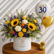 Personalised 30th Birthday Flowers &amp; Balloon Bunch Gift Set – Cheers to 30