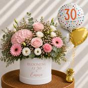 Personalised 30th Birthday Flowers &amp; Balloon Bunch Gift Set image