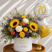 Personalised 70th Birthday Flowers &amp; Balloon Bunch Gift Set image