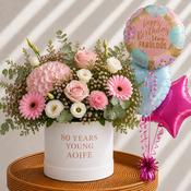 Personalised 80th Birthday Flowers &amp; Balloon Bunch Gift Set