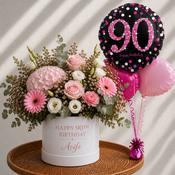 Personalised 90th Birthday Flowers &amp; Balloon Bunch Gift Set