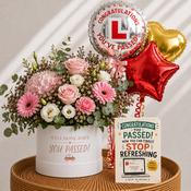 Personalised Blush Rose Hat Box, Congratulations Balloons &amp; Card