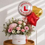 Personalised Blush Rose Hat Box &amp; Congratulations Balloons