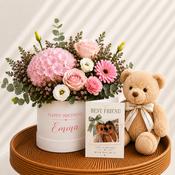 Personalised Blush Rose Hat Box, Teddy Bear &amp; Greeting Card