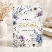 Personalised Floral 80th Birthday Greeting Card image