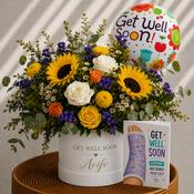 Personalised Get Well Soon Flowers, Balloon &amp; Greeting Card Gift Set