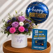 Personalised Lavender Rose Hat Box, Birthday Balloon &amp; Greeting Card