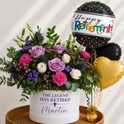 Personalised Lavender Rose Hat Box &amp; Retirement Balloons