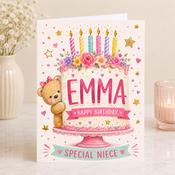 Personalised Niece Cake Birthday Greeting Card image