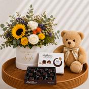 Personalised Sunshine Hat Box, Teddy Bear &amp; Chocolates