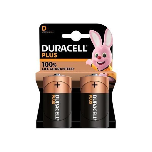Duracell Plus Alkaline D Batteries 2 Pack 100% Life Guaranteed