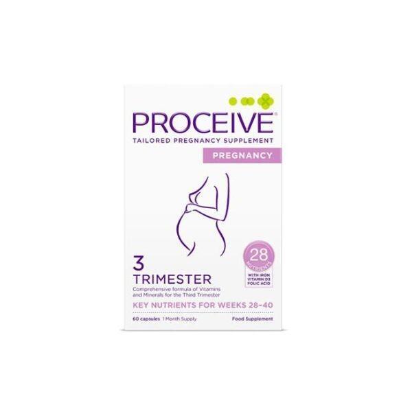 Proceive Pregnancy Trimester 3 - 60 Capsules | 28 Nutrients, Iron, Vitamin D3, Folic Acid | Supports Fertility