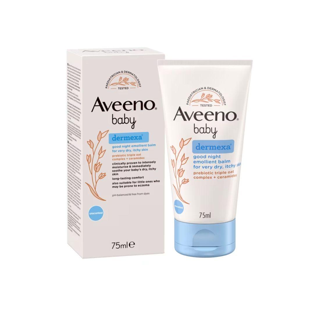 Aveeno Baby Dermexa Good Night Emollient Balm for Very Dry, Itchy Skin 75ml - Unscented, Dermatologist Tested