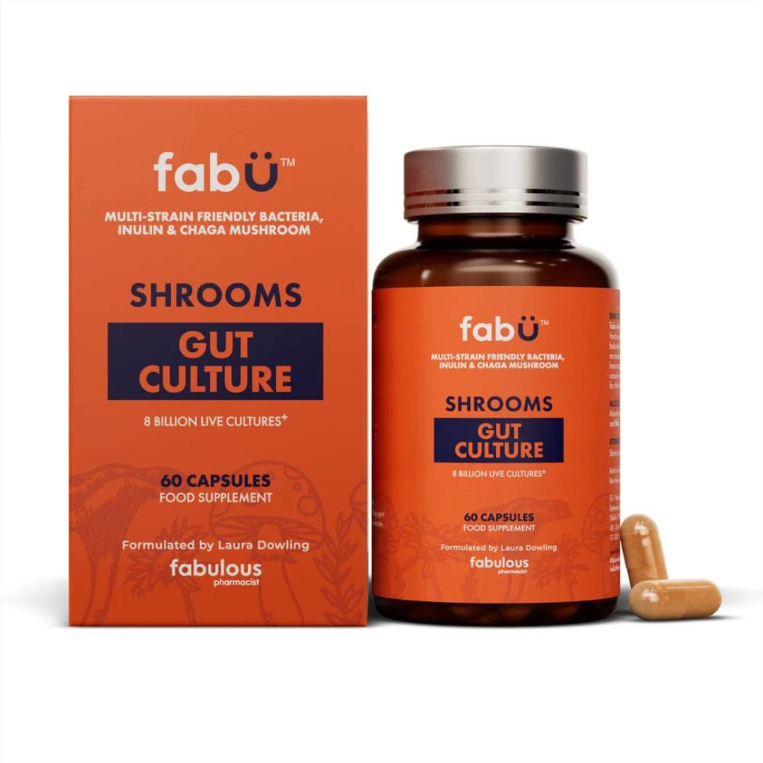 FabU Gut Culture 60 Capsules - Multi-strain Bacteria, Inulin & Chaga Mushrooms - 8 Billion Live Cultures