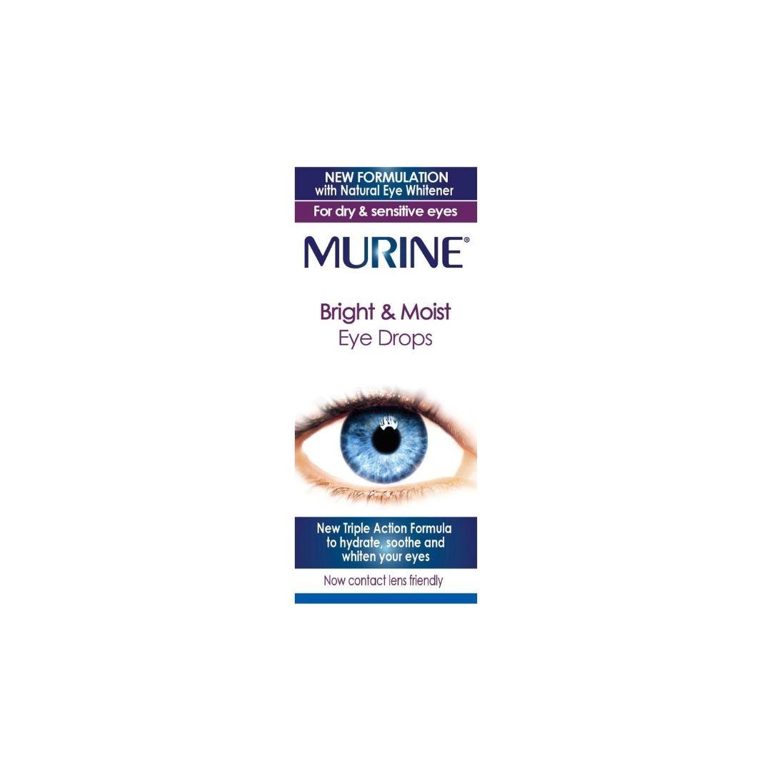 Murine Bright & Moist Eye Drops 15ml - New Formulation for Dry & Sensitive Eyes with Hyaluronic Acid & Eyebright, Contact Lens Friendly
