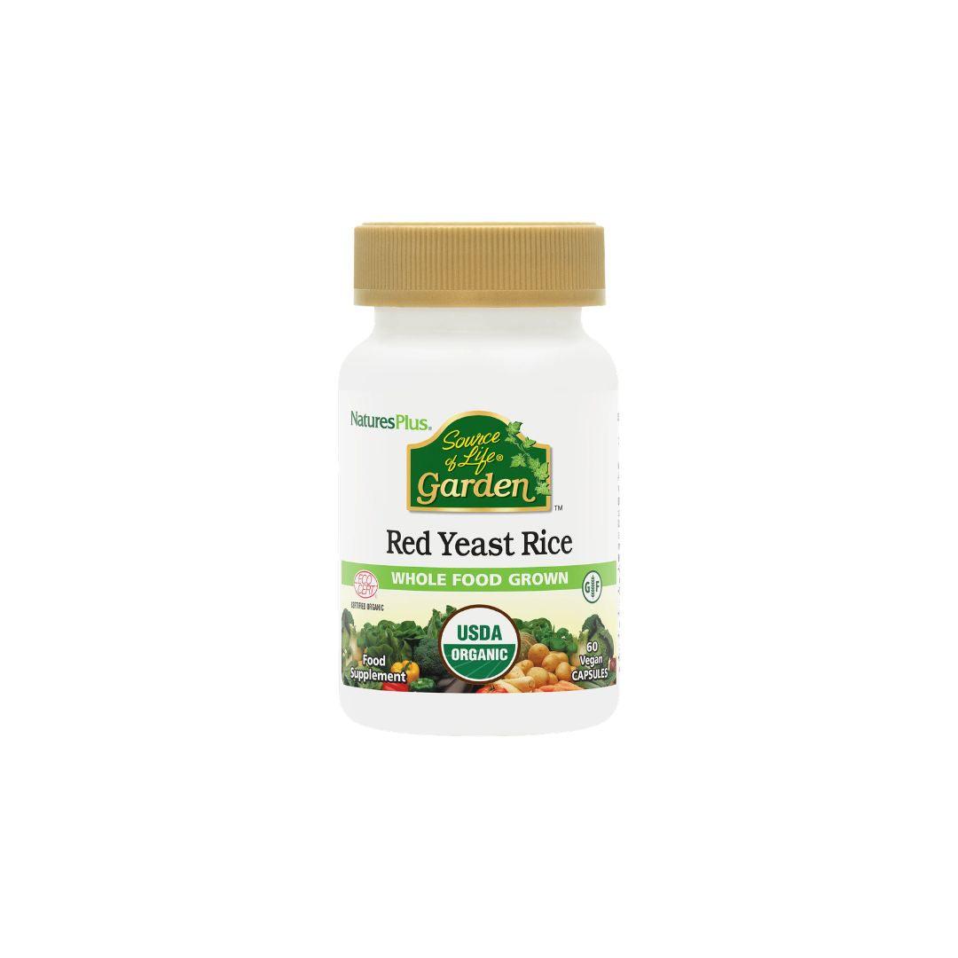 NaturesPlus Source of Life Garden Red Yeast Rice 600mg 60 Vegan Capsules Certified Organic Non-GMO Gluten-Free Food Supplement