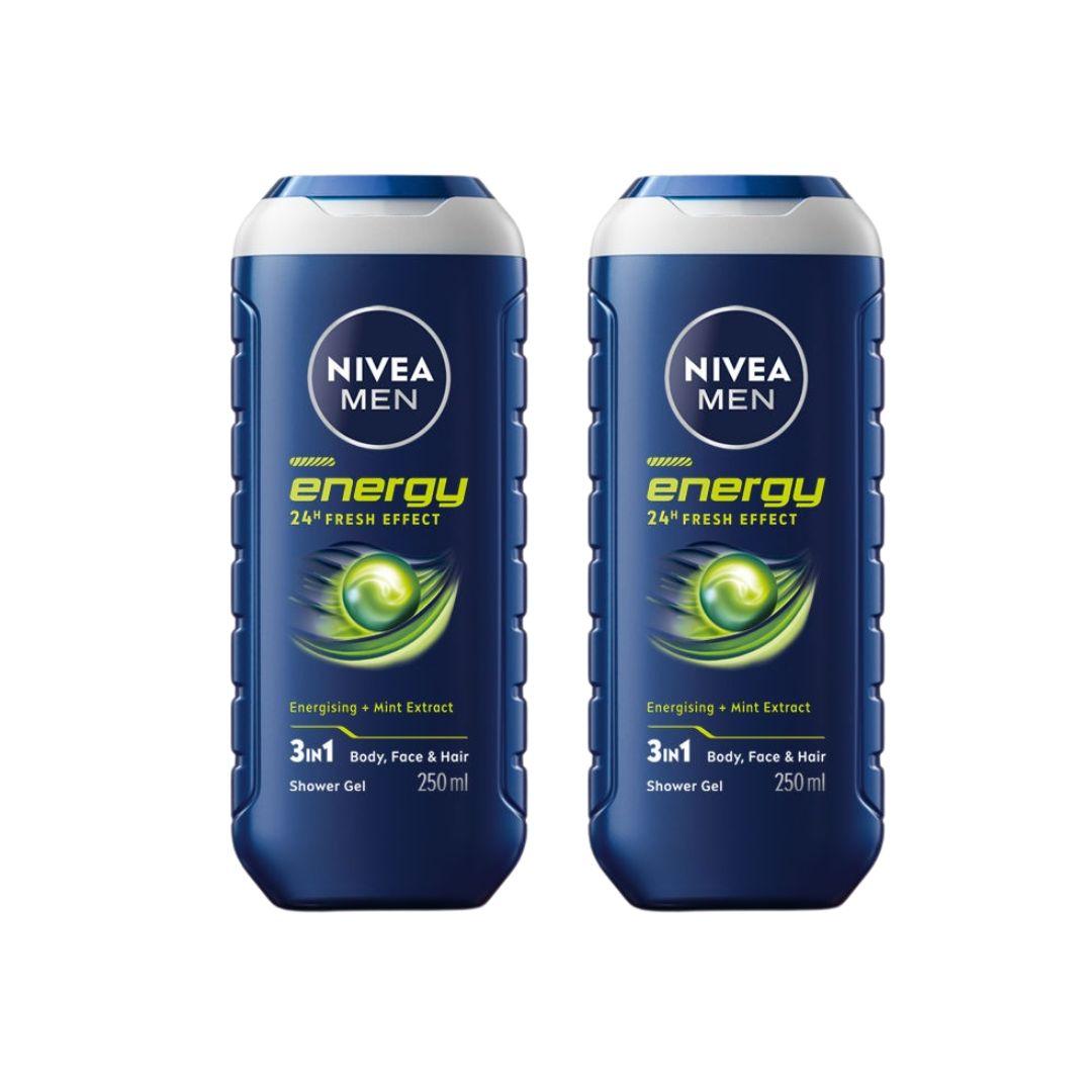Nivea Men Energy 3-in-1 Shower Gel Energising Mint 24H Fresh Effect Size 250ml x 2