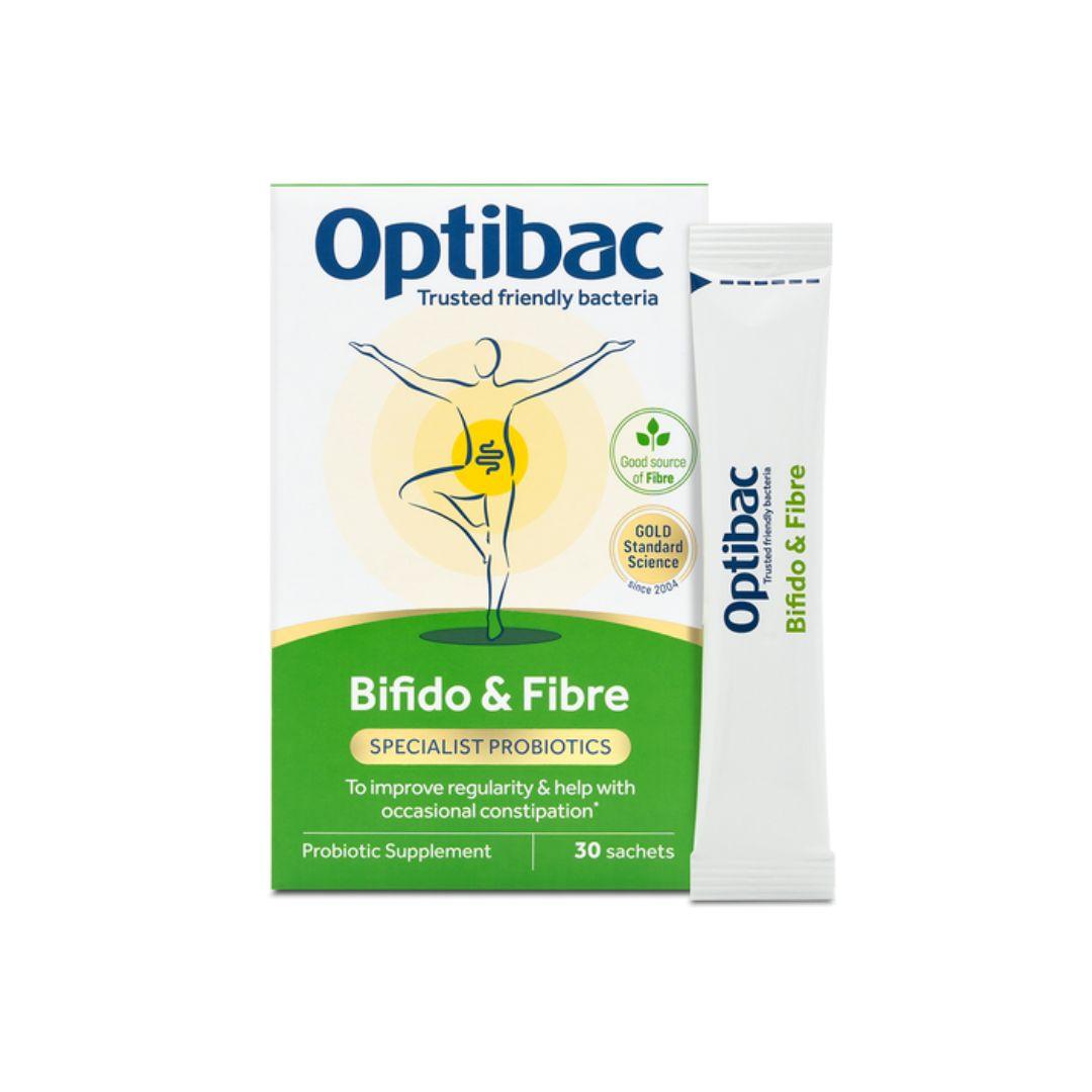 Optibac Bifido & Fibre Digestive Supplement - High in Fibre, 25 Billion live cultures, Gluten free, Soy free, Vegan, No dairy