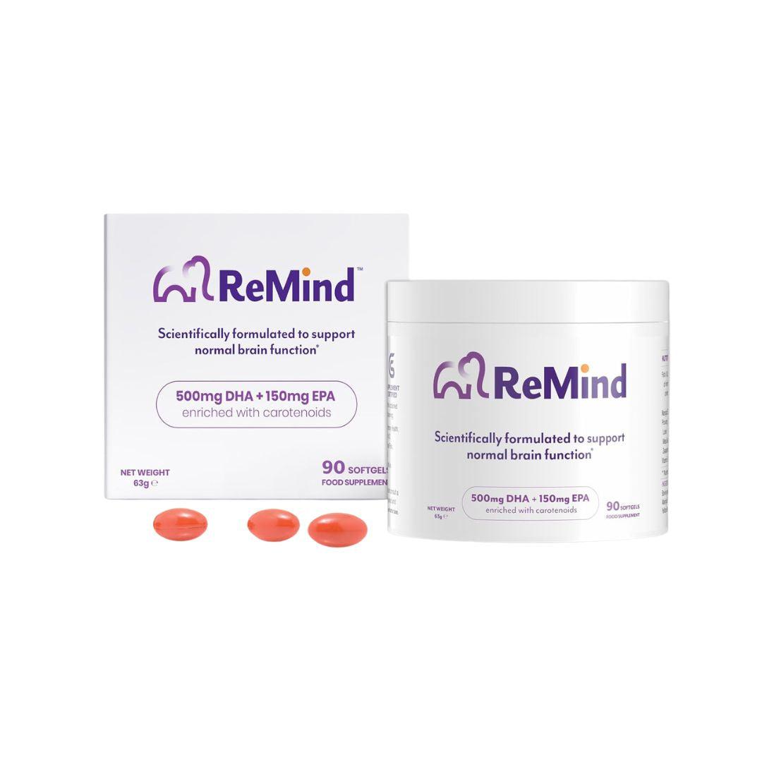 ReMind Brain Supplement 500mg DHA + 150mg EPA 90 Pack Enriched with carotenoids