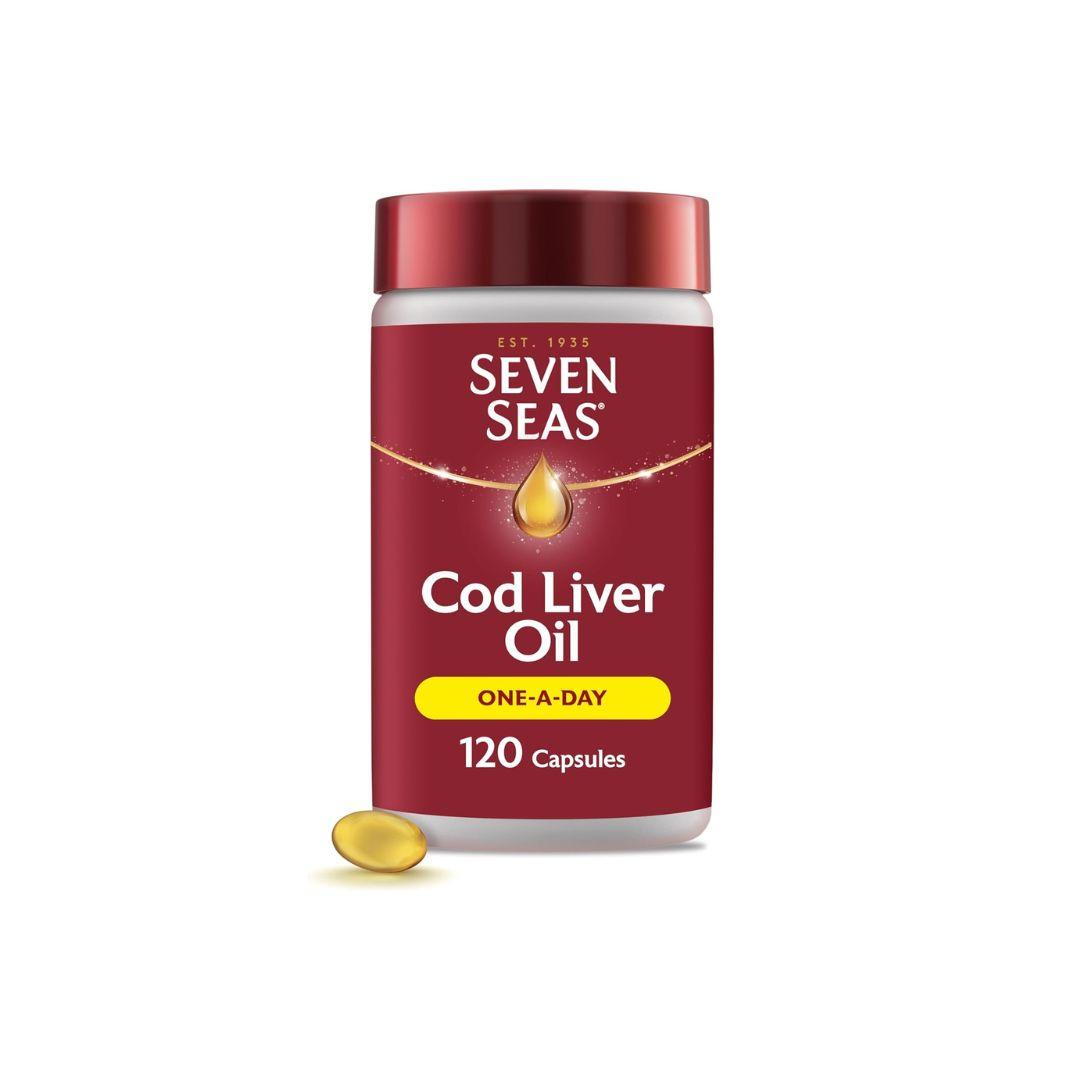 Seven Seas Cod Liver Oil 120 Capsules - One-A-Day with Omega-3, Vitamin D - Supports Bones, Heart, Vision, Brain