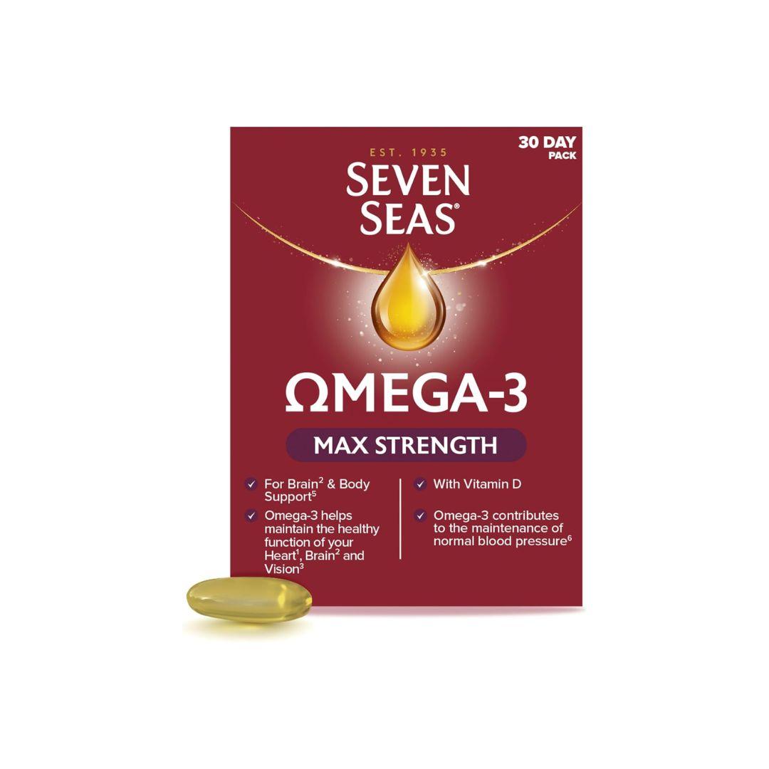Seven Seas Omega-3 Max Strength Capsules 30 Pack - Fish Oil & Vitamin D for Heart, Brain, Eyes & Blood Pressure