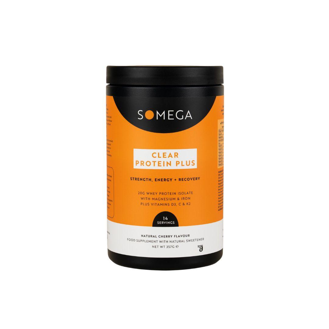 Somega Clear Protein Plus Cherry 357g - Strength, Energy, Recovery with 20g Whey Protein Isolate, Magnesium, Iron, Vitamins D3, C, K2 - 14 Servings