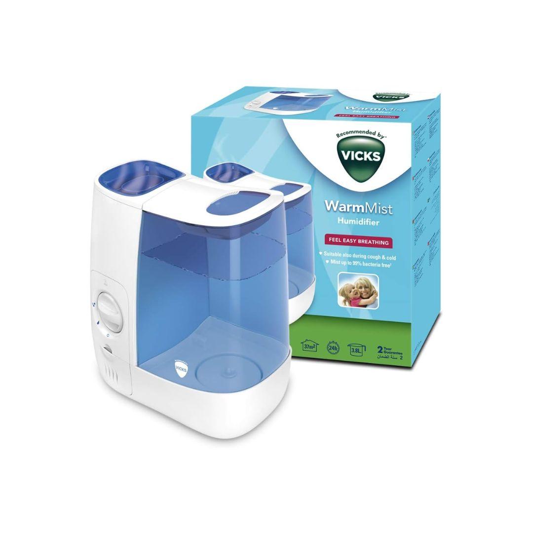 Vicks VH845E1 Warm Mist Humidifier - Easy Breathing, 24 Hour Run Time, Scent Pad Compatible, Blue/White