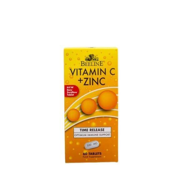 Beeline Vitamin C + Zinc Time Release Tablets 550mg 60 Count for Optimum Immune Support Easy Swallow