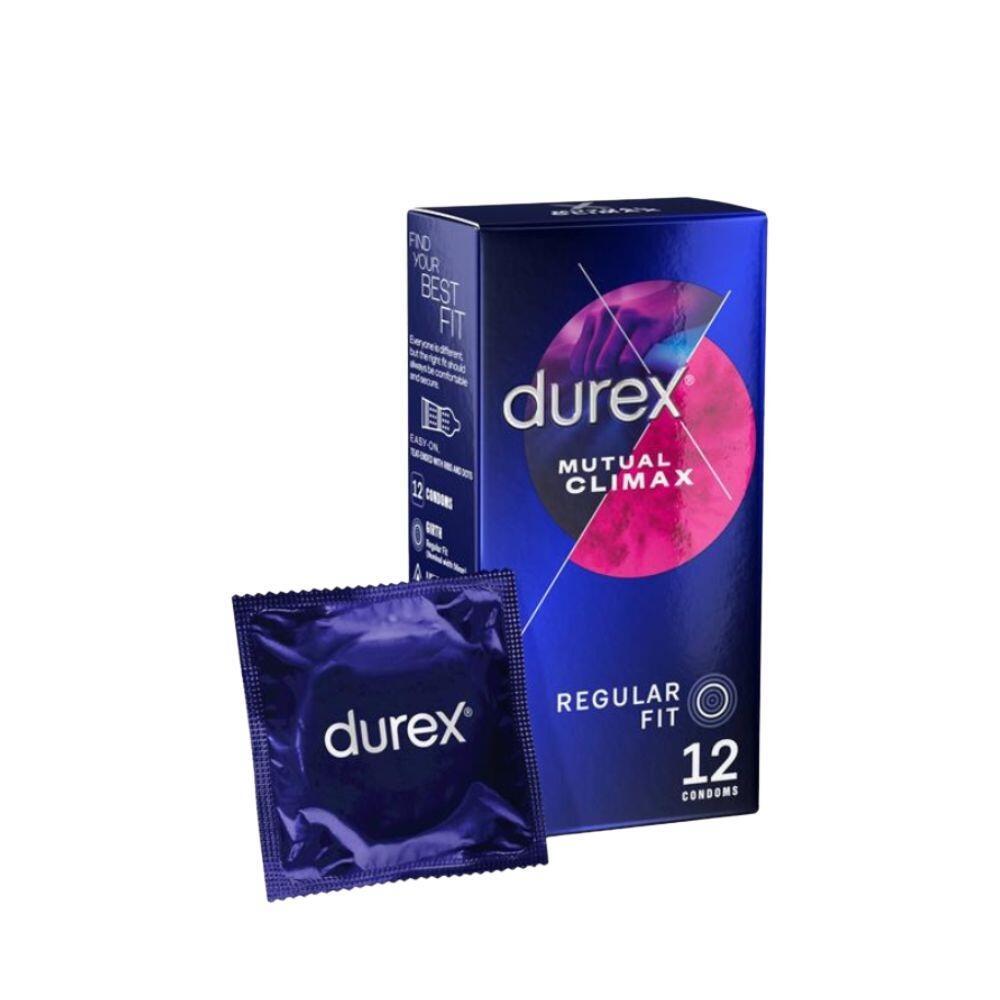 Durex Mutual Climax Condoms 12 Pack - Ribbed, Dotted, Performa Lubricant, Latex