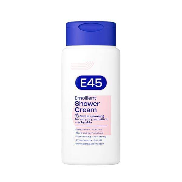 E45 Shower Cream for Dry, Sensitive, Itchy Skin - Gentle Cleansing, Dermatologically Tested, Soap Free, Non Drying, Non Foaming - Size 200ml