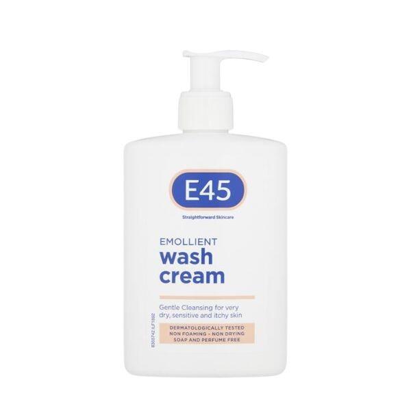 E45 Emollient Wash Cream 250ml - Gentle Cleansing for Dry, Sensitive, Itchy Skin - Dermatologically Tested, Non Foaming, Non Drying, Soap Free, Perfume Free