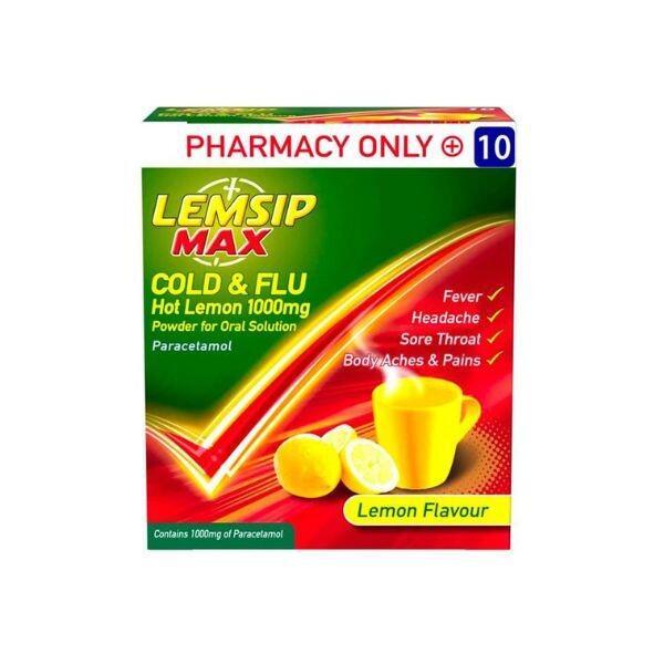 Lemsip Max Cold & Flu Hot Lemon Powder for Oral Solution 10's - Fever, Headache, Sore Throat, Body Aches & Pains