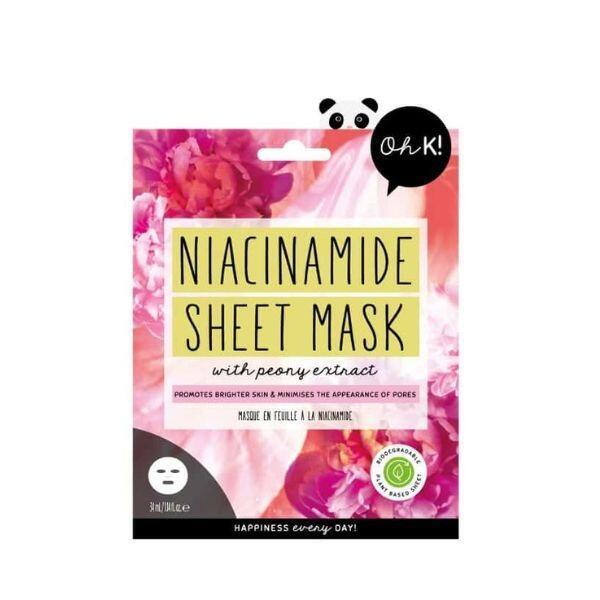 Oh K! Niacinamide Sheet Mask with peony extract for brighter skin, biodegradable