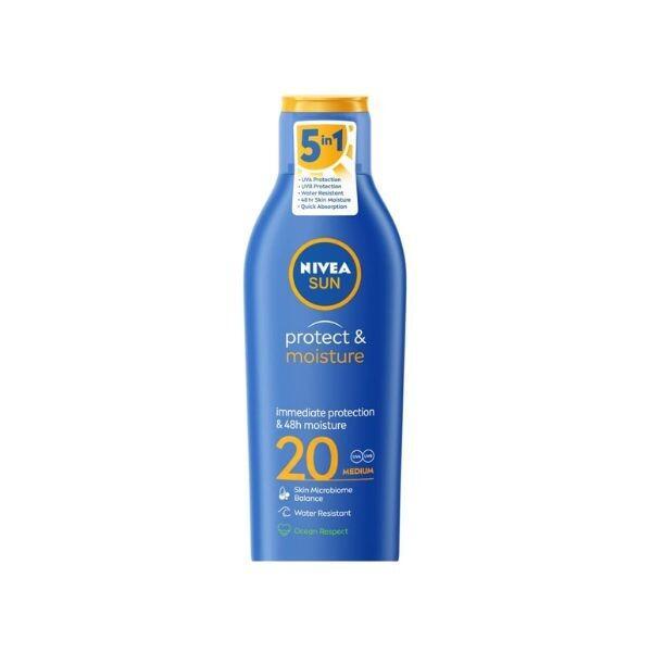 Nivea Sun Protect & Moisture Lotion SPF 20 200ml, UVA & UVB Protection, 48h Moisture, Water Resistant, Medium
