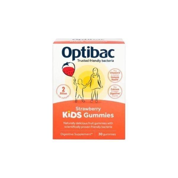 Optibac Kids Strawberry Gummies Probiotics 30 Count - Immune & Digestive Support, Vegan, Dairy Free, Gluten Free, GMO Free, Free from Gelatin, Free from Artificial Colours