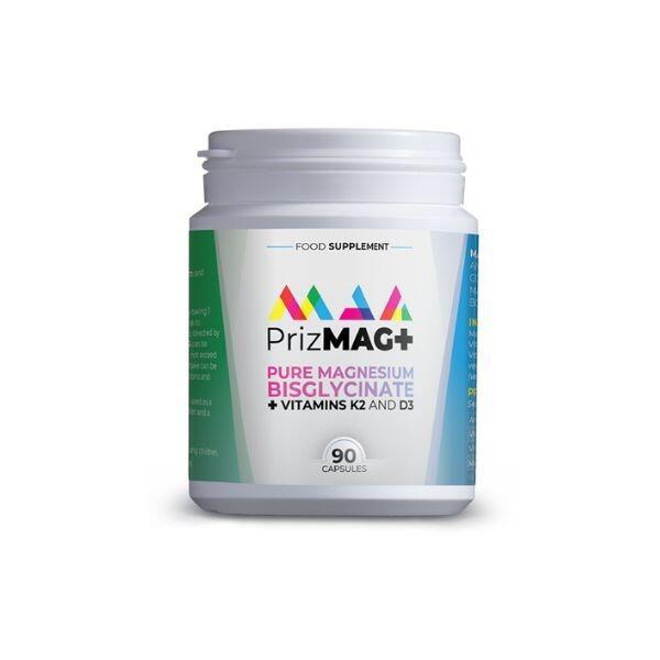 PrizMAG+ Magnesium Bisglycinate Plus Vitamins D3 & K2 90 Capsules, No additives, 100% Vegan