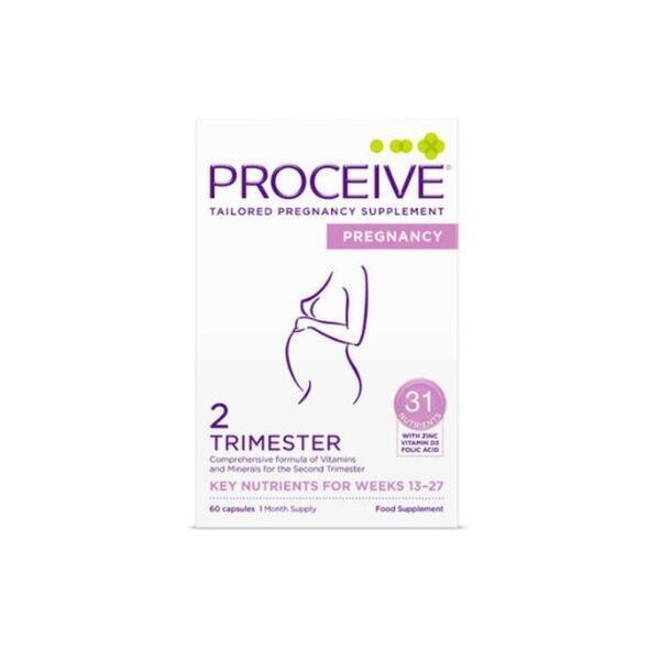 Proceive Pregnancy Trimester 2 - 60 Capsules - 31 Nutrients, Zinc, Vitamin D3, Folic Acid