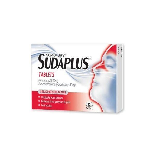 Sudaplus Non-Drowsy Tablets 15 Pack - Paracetamol 500mg & Pseudoephedrine hydrochloride 30mg - Unblocks sinuses, Relieves sinus pressure & pain
