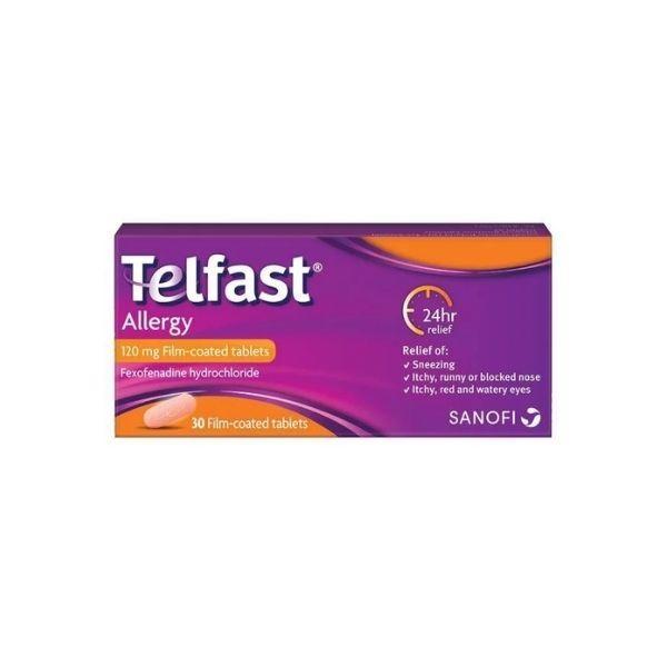 Telfast Allergy 120 mg Film-coated tablets 30 - Relief of: Sneezing, Itchy, runny or blocked nose, Itchy, red and watery eyes