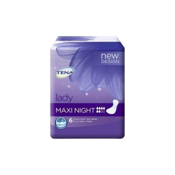 TENA Discreet Maxi Night Incontinence Pads - Dry, Secure, Odour Control - Size 6 Pack
