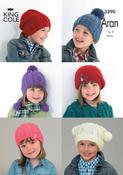 King Cole Aran Child's Hat Pattern 3390 1-9 Years image