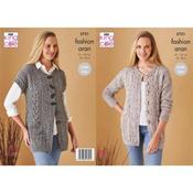 King Cole Aran Long Cabled Cardigan and Vest Pattern 5721 image