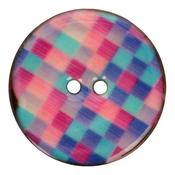 20mm Enameled Coconut Check Pink Aqua Button