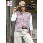 King Cole Aran Round or V-Neck Cabled Vest Pattern 6224