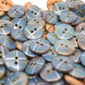 15mm Blue Tartan Olive Wood 2 Hole