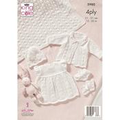 King Cole 5980 Shawl, Matinee Coat, Dress Hat &amp; Bootees Pattern in Cherished 4Ply