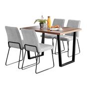 Kerry - Dark Oak Wood Effect Dining Table &amp; 4 Halle Light Grey Fabric Dining Chairs