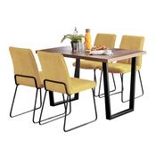 Kerry - Dark Oak Wood Effect Dining Table &amp; 4 Halle Mustard Fabric Dining Chairs