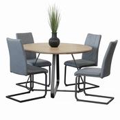 Santorini - Modern Brown Wood Effect Round Dining Table &amp; 4 Hugo Grey Dining Chairs